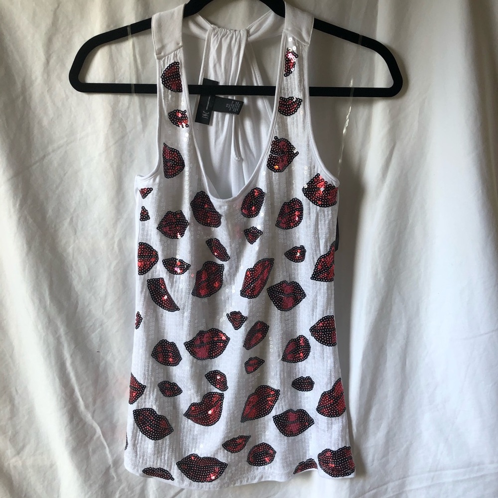 INC International Concepts Sequin Lips Tank Top
